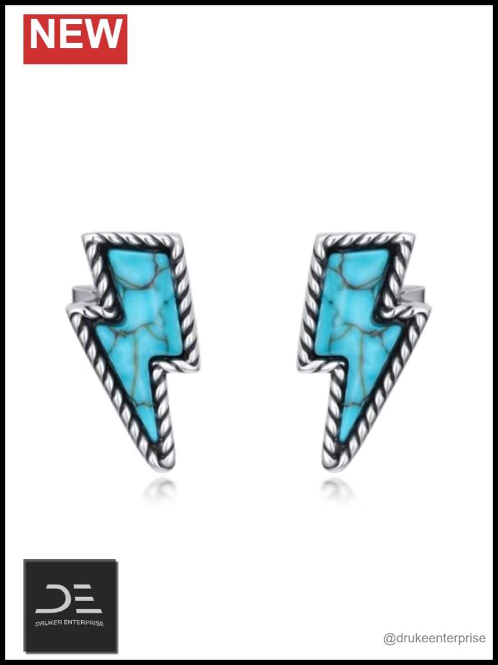 Genuine Turquoise Lightning Bolt Stud Earrings 925 Sterling Silver
